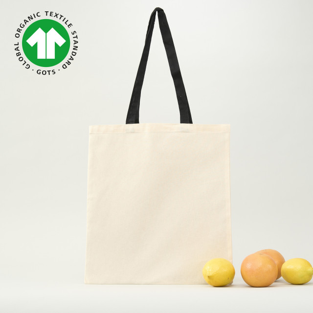 Bolsa de algodón Orgánico Certificado con manilla negra 42x38 (cm)