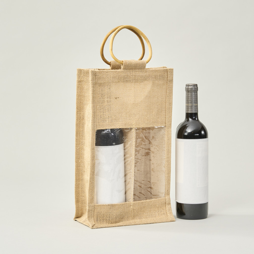 Bolsa de Yute para 2 Botellas de Vino 35x20x10 (cm) con ventana