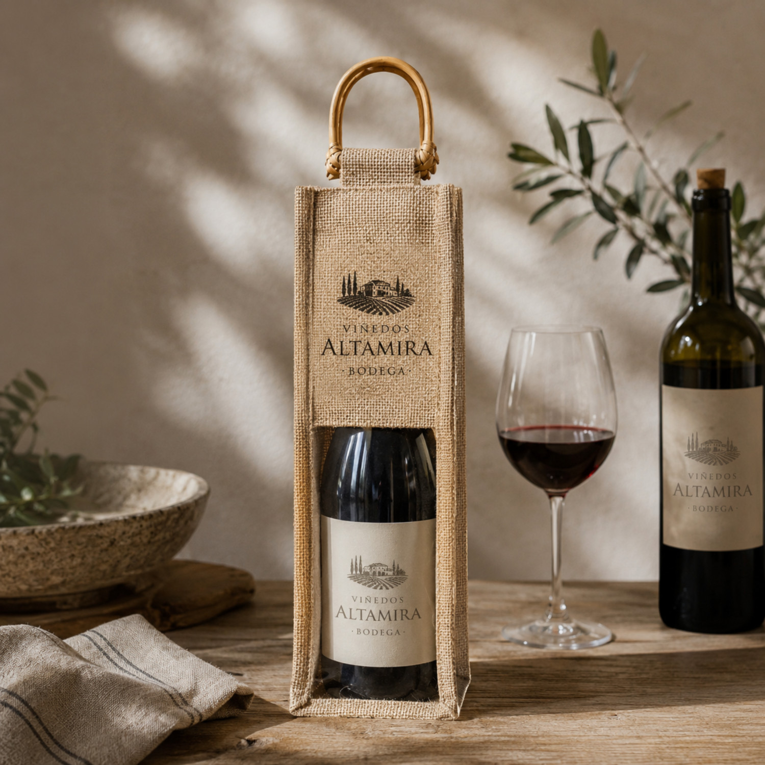 Bolsa de vino de yute (media ventana) | 35x10x10 (cm)