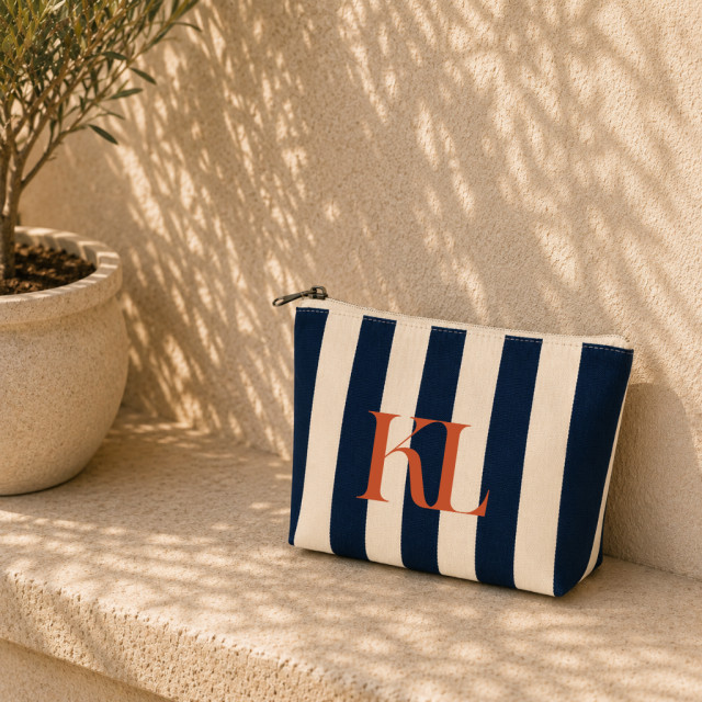 Neceser de Tela Rayas Azul Oscuro| 22x16x6 cm | Cremallera