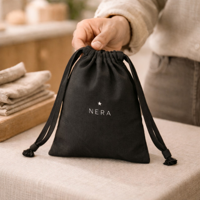 Saquito de algodón negro | 19x14 (cm)