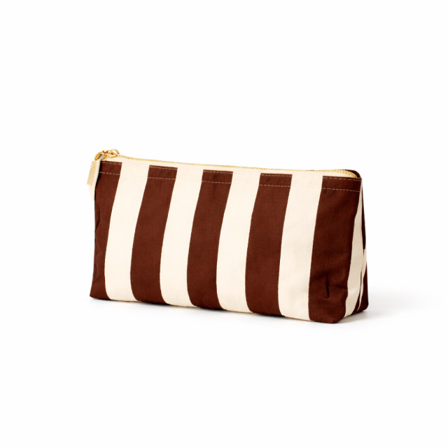 Neceser de Tela Rayas Marrón | 22x16x6 cm | Cremallera