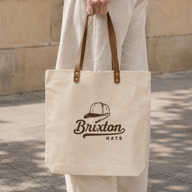 Bolsa premium de algodón con asas de cuero | 45x45x8 cm