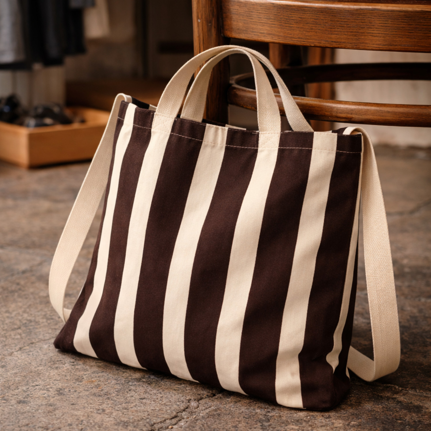 Bolsa de Tela Rayas Marrón | 47x38 cm | Doble Asa