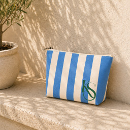 Neceser de Tela Rayas Azul Claro | 22x16x6 cm | Cremallera