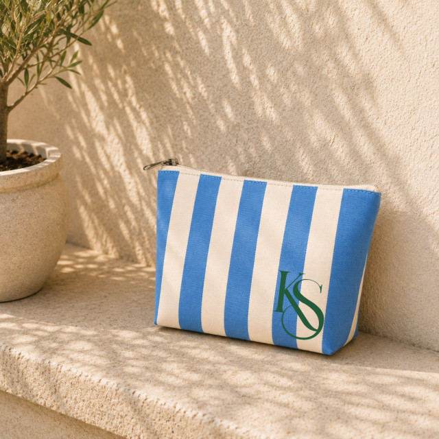 Neceser de Tela Rayas Azul Claro | 22x16x6 cm | Cremallera Alternativa