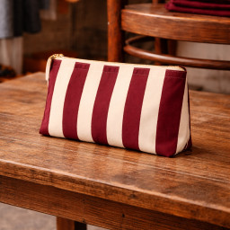 Neceser de Tela Rayas Burdeos | 22x16x6 cm | Cremallera