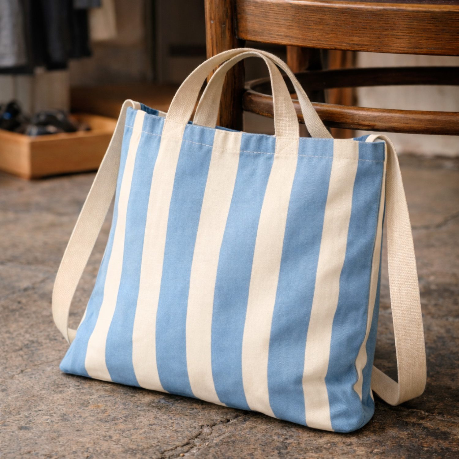 Bolsa de Tela Rayas Azul Claro | 47x38 cm | Doble Asa