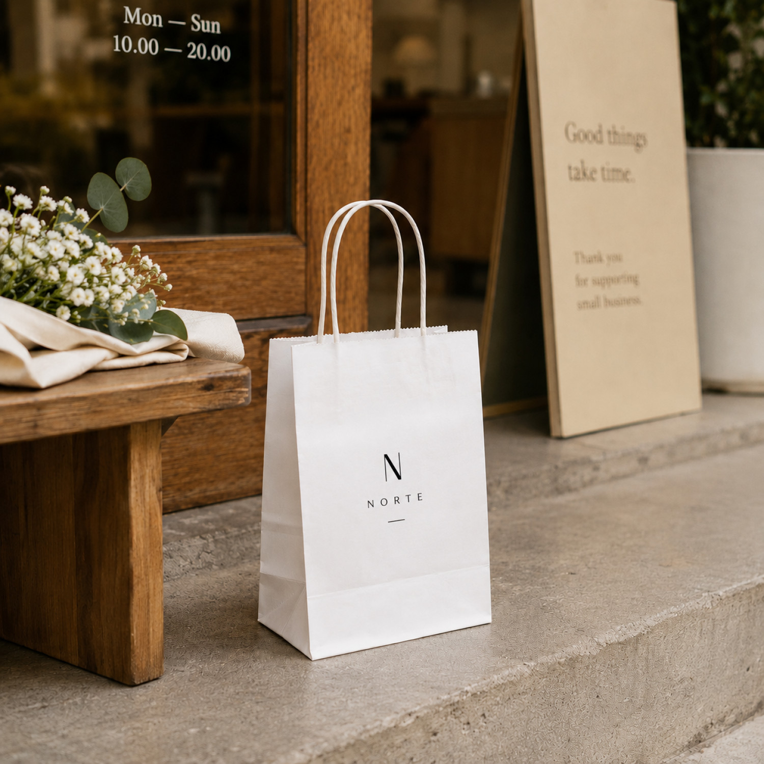 Bolsa de papel kraft blanca | 20x14x8 (cm)