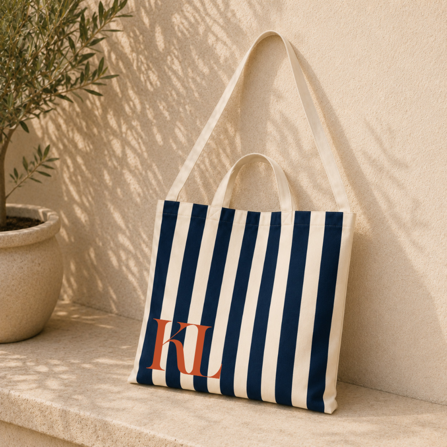 Bolsa de Tela Rayas Azul Oscuro| 47x38 cm | Doble Asa