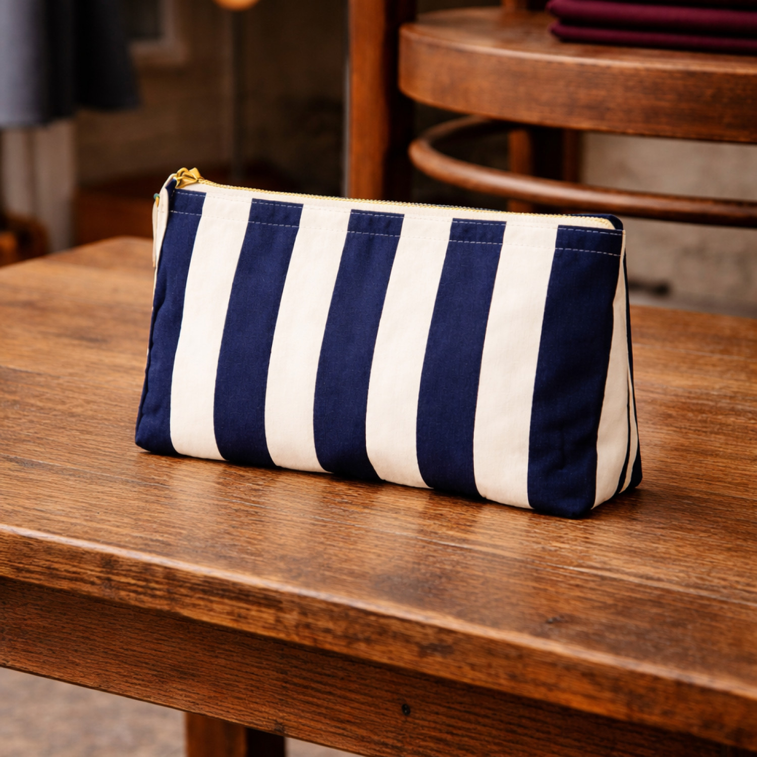 Neceser de Tela Rayas Azul Oscuro| 22x16x6 cm | Cremallera