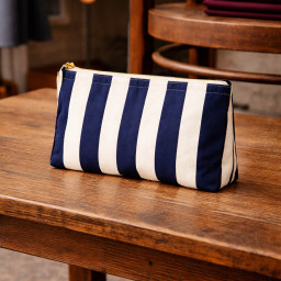 Neceser de Tela Rayas Azul Oscuro| 22x16x6 cm | Cremallera