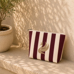 Neceser de Tela Rayas Burdeos | 22x16x6 cm | Cremallera