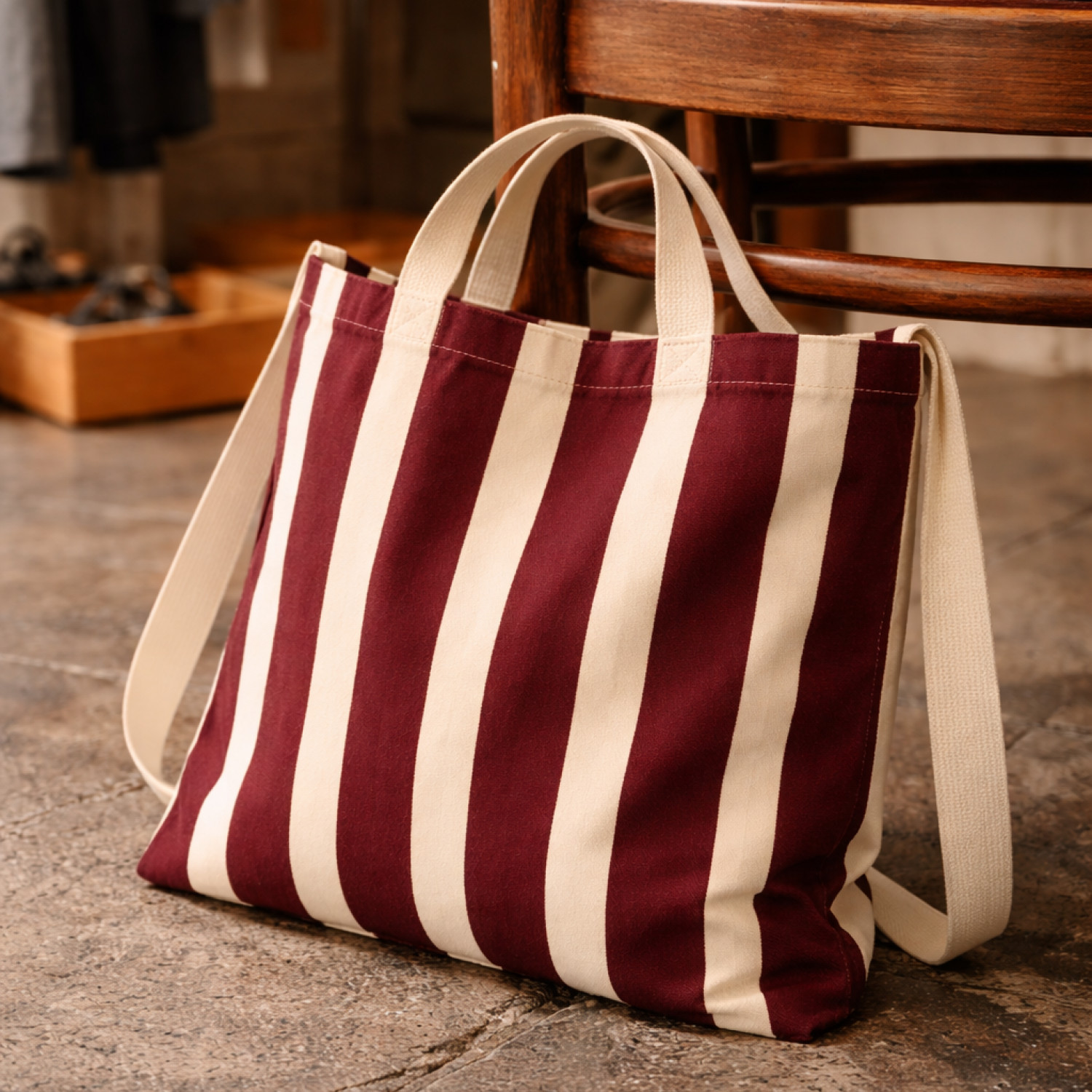 Bolsa de Tela Rayas Burdeos | 47x38 cm | Doble Asa