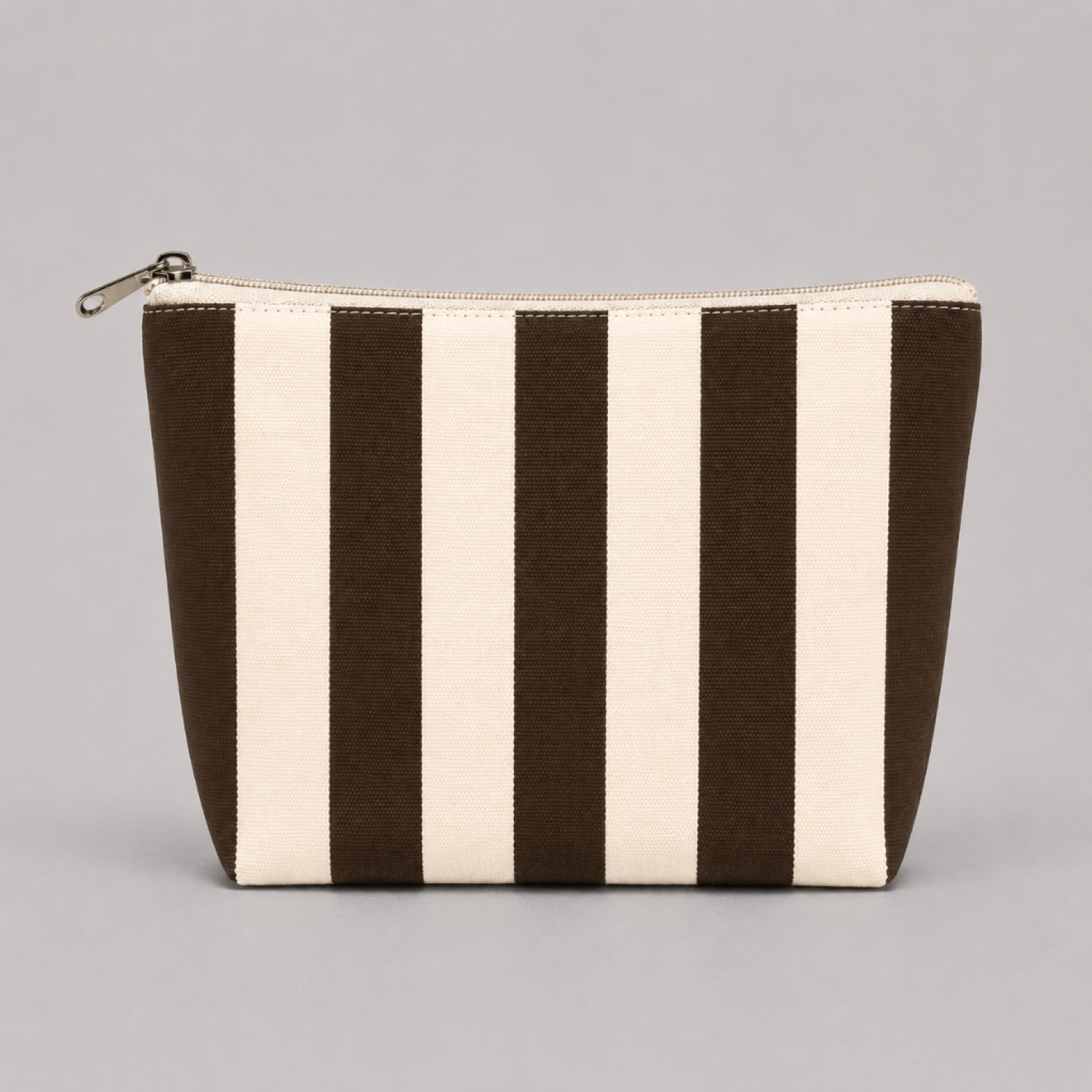Neceser de Tela Rayas Marrón | 22x16x6 cm | Cremallera