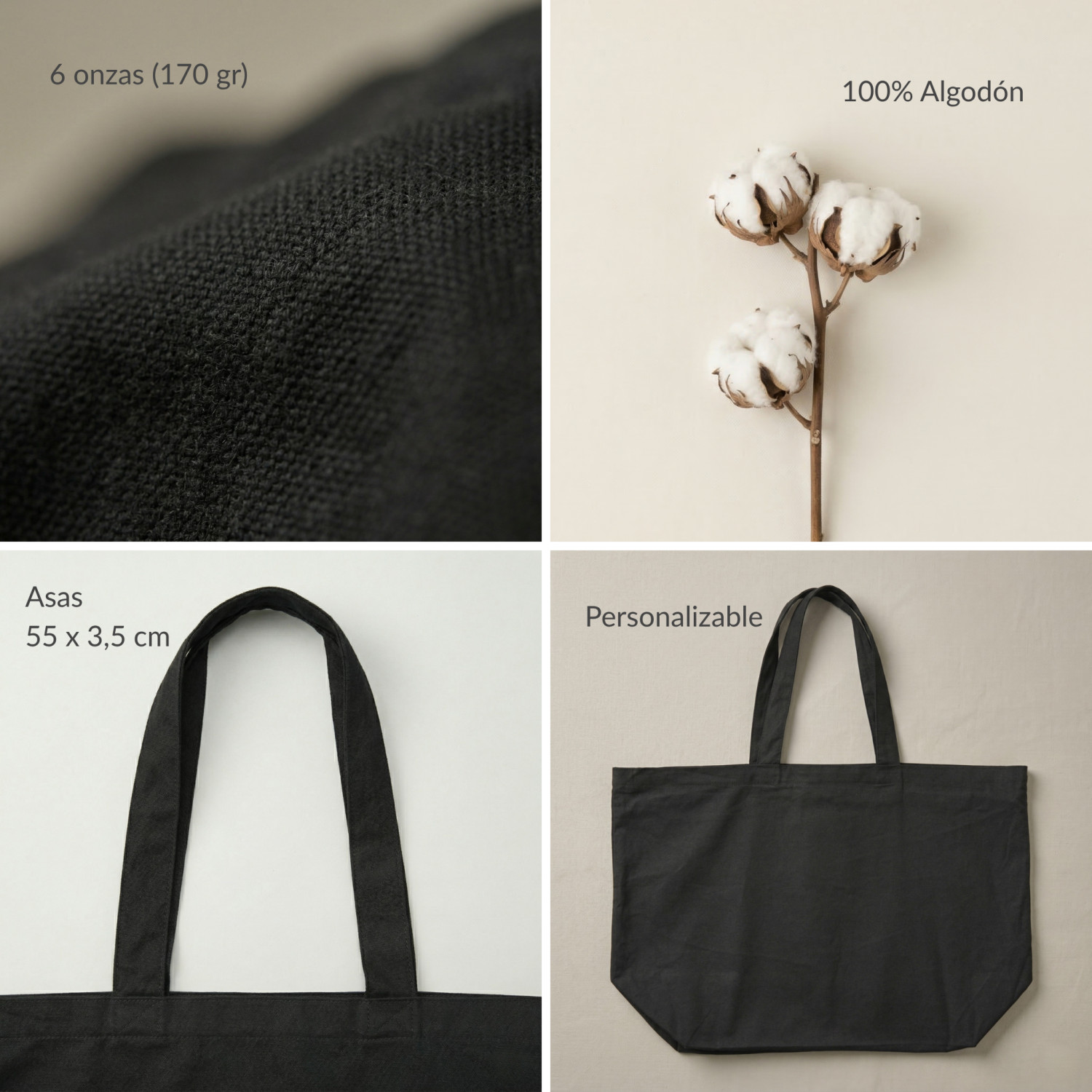 Bolsa de algodón negra | 40x58x20 (cm)