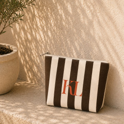 Neceser de Tela Rayas Marrón | 22x16x6 cm | Cremallera