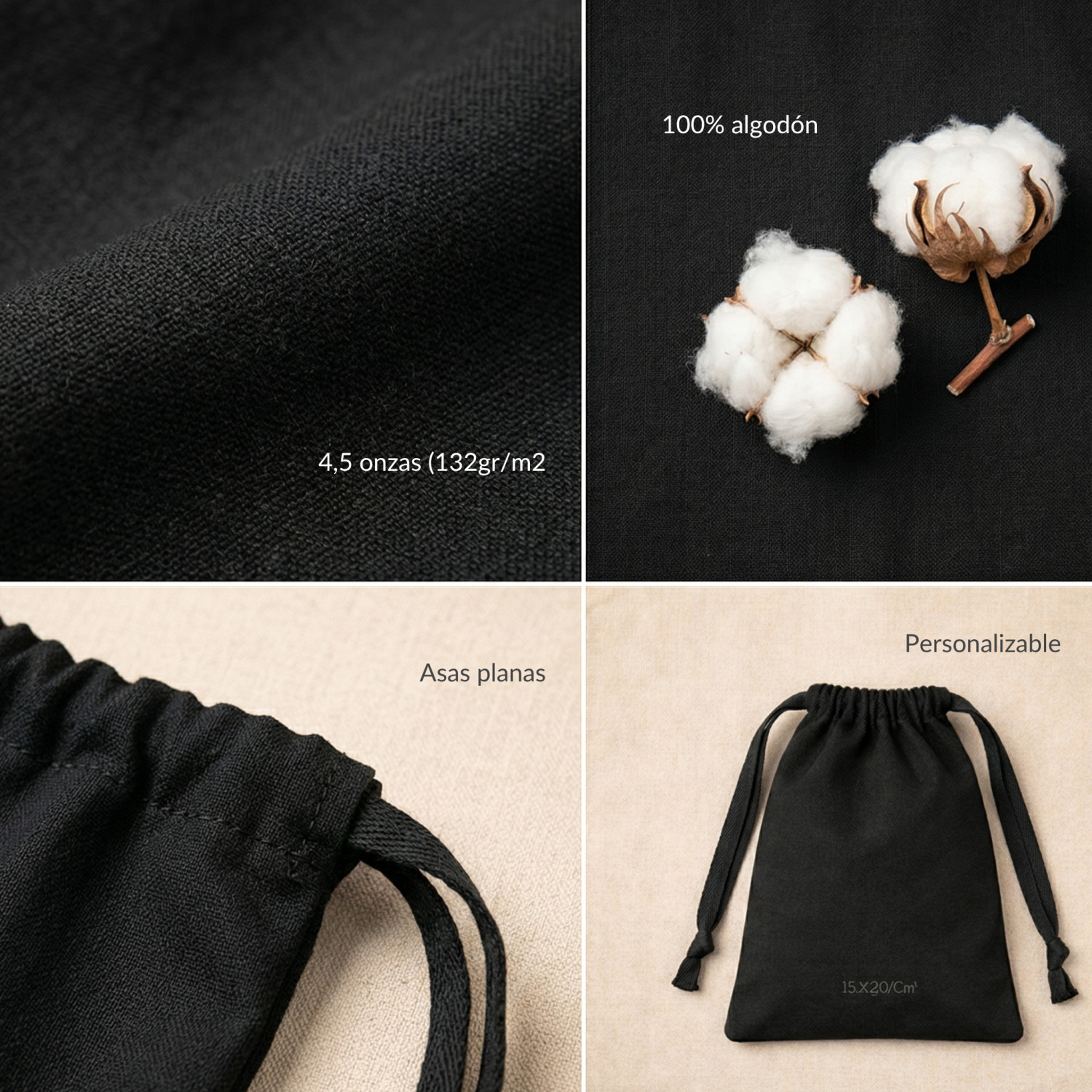 Saquito de algodón negra 15x10 (cm)