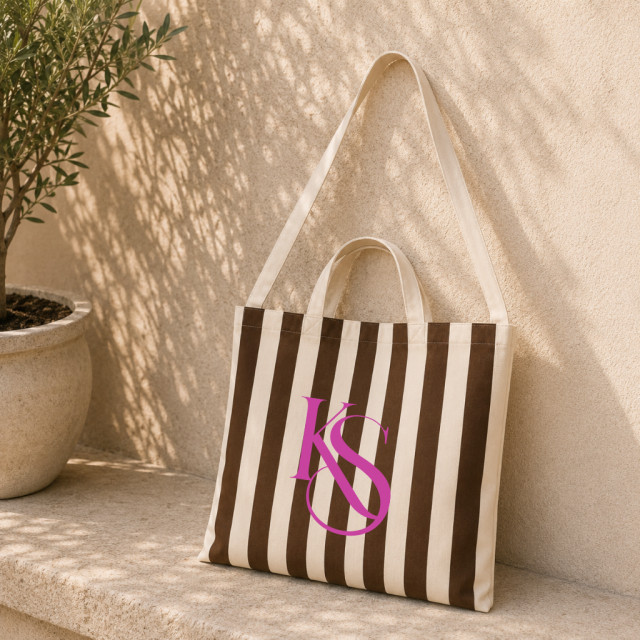 Bolsa de Tela Rayas Marrón | 47x38 cm | Doble Asa Alternativa