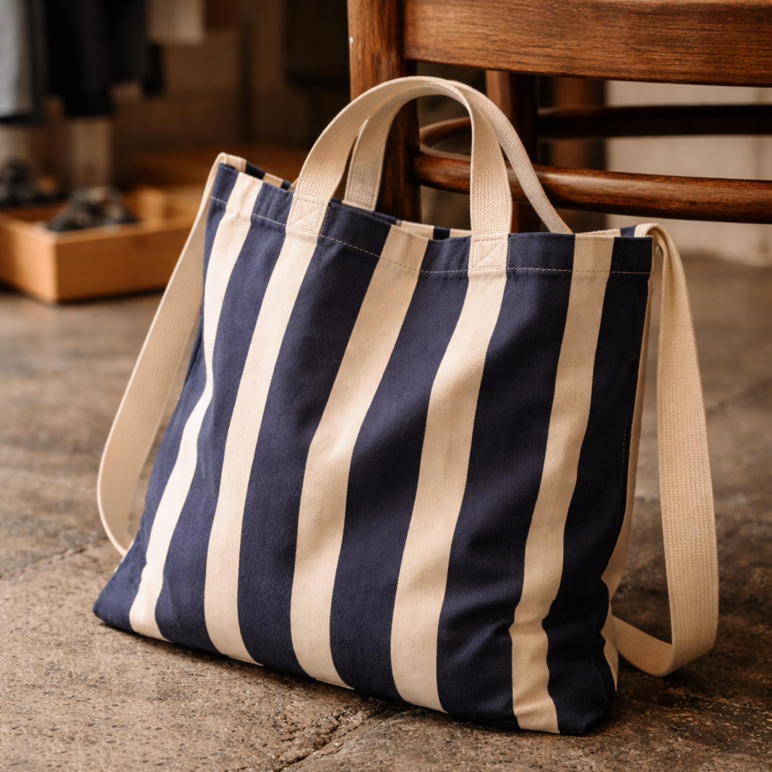 Bolsa de Tela Rayas Azul Oscuro| 47x38 cm | Doble Asa